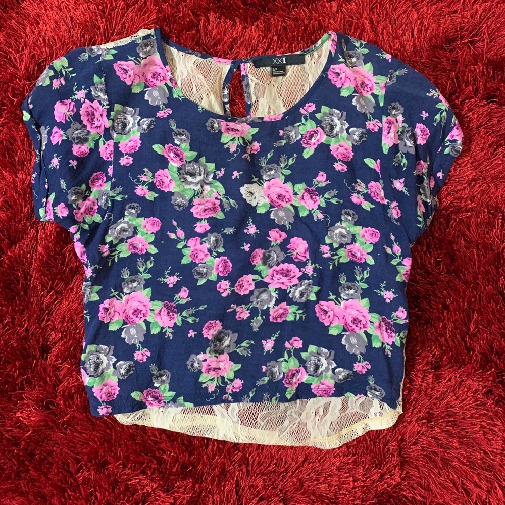 Forever 21 Silk Lace Back Shirt